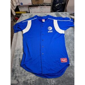 Rawlings Mens Blue AT&T Baseball Jersey Button Front Mesh Shirt Large RJSC28